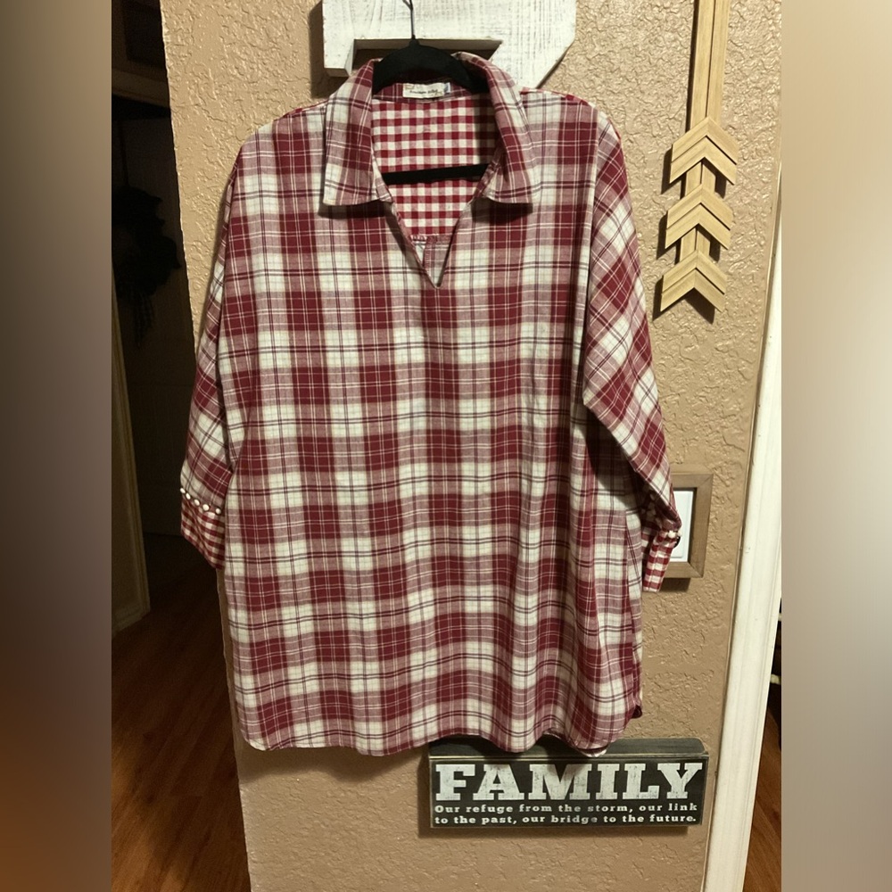Southern Stitch Maroon Cream Plaid Mini Dress Women’s Size XL